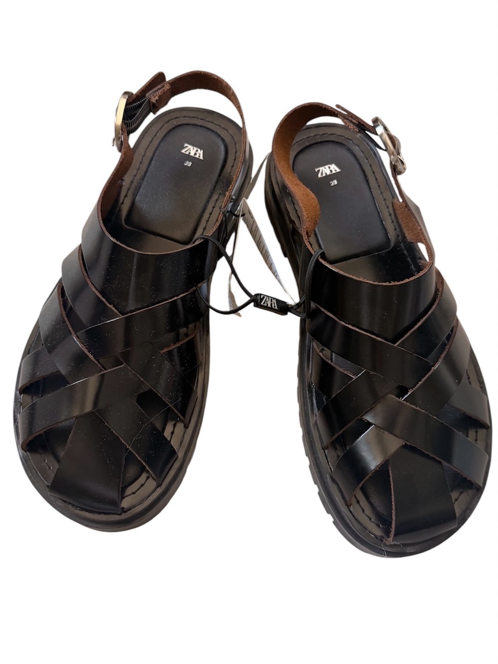 Zara Black Strappy Leather Sandals
